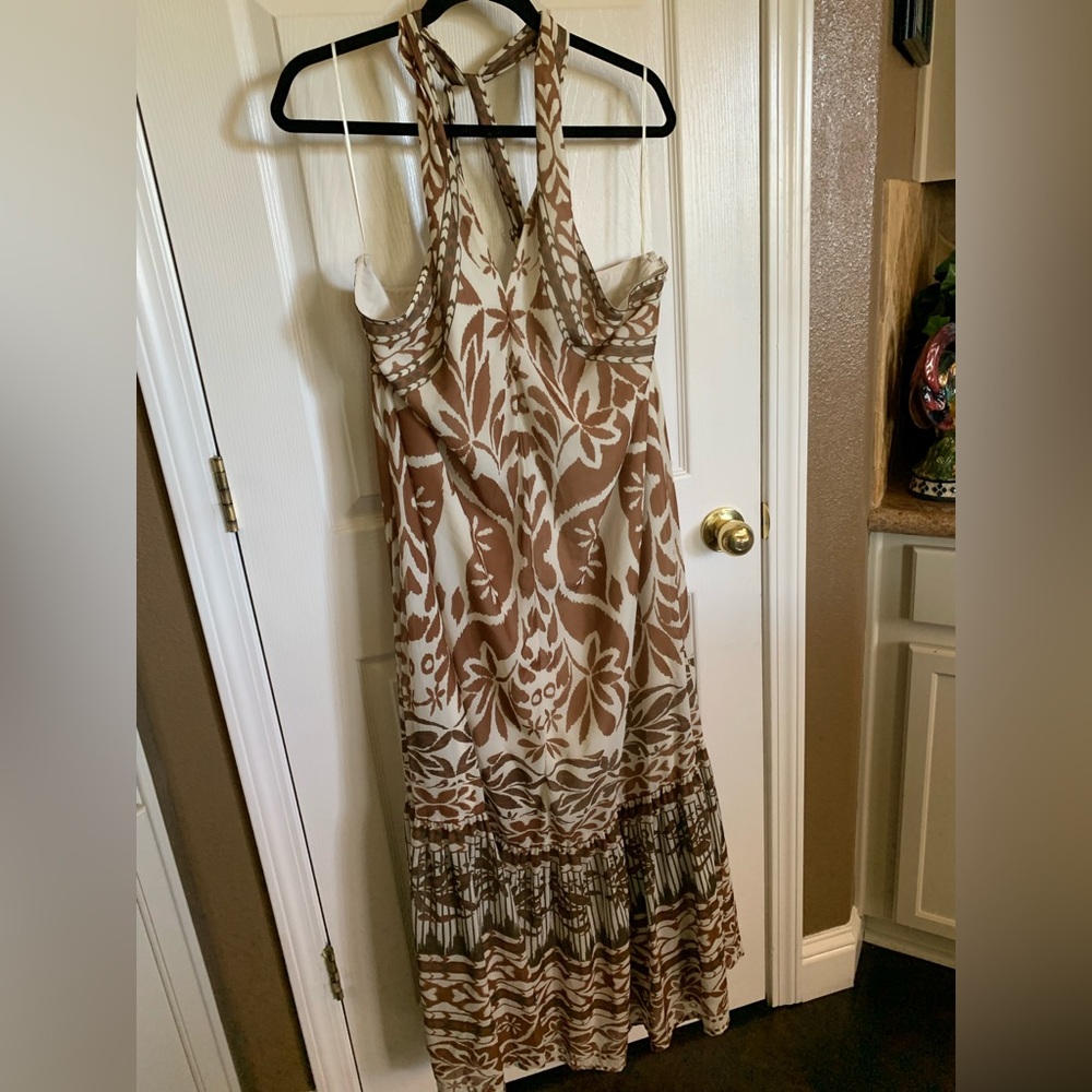 Brown and Cream Halter Maxi Dress